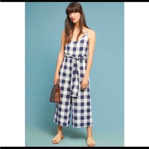 Anthropologie Pants - If By Sea blue plaid jumpsuit